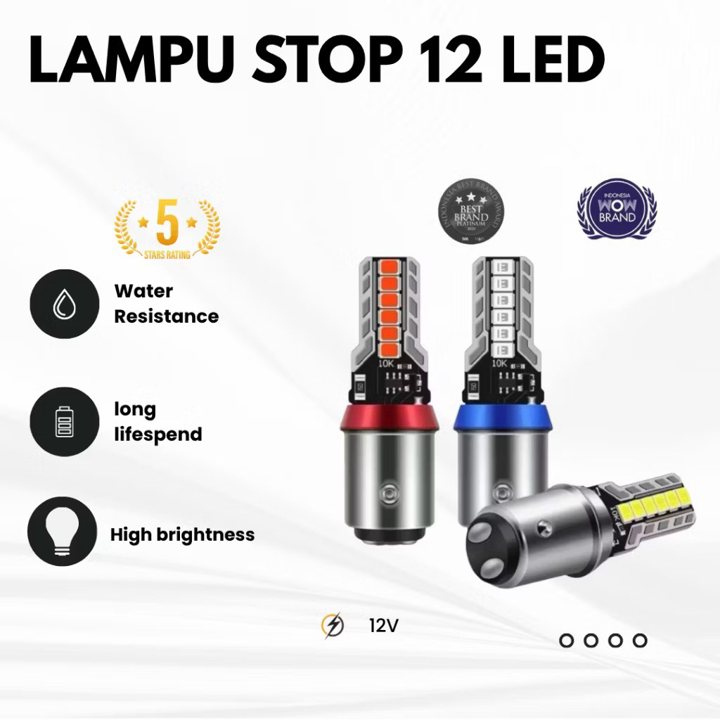 LAMPU STOP LED REM MOBIL MOTOR 12LED DC-12 VOLT MODEL NEW SUPER TERANG