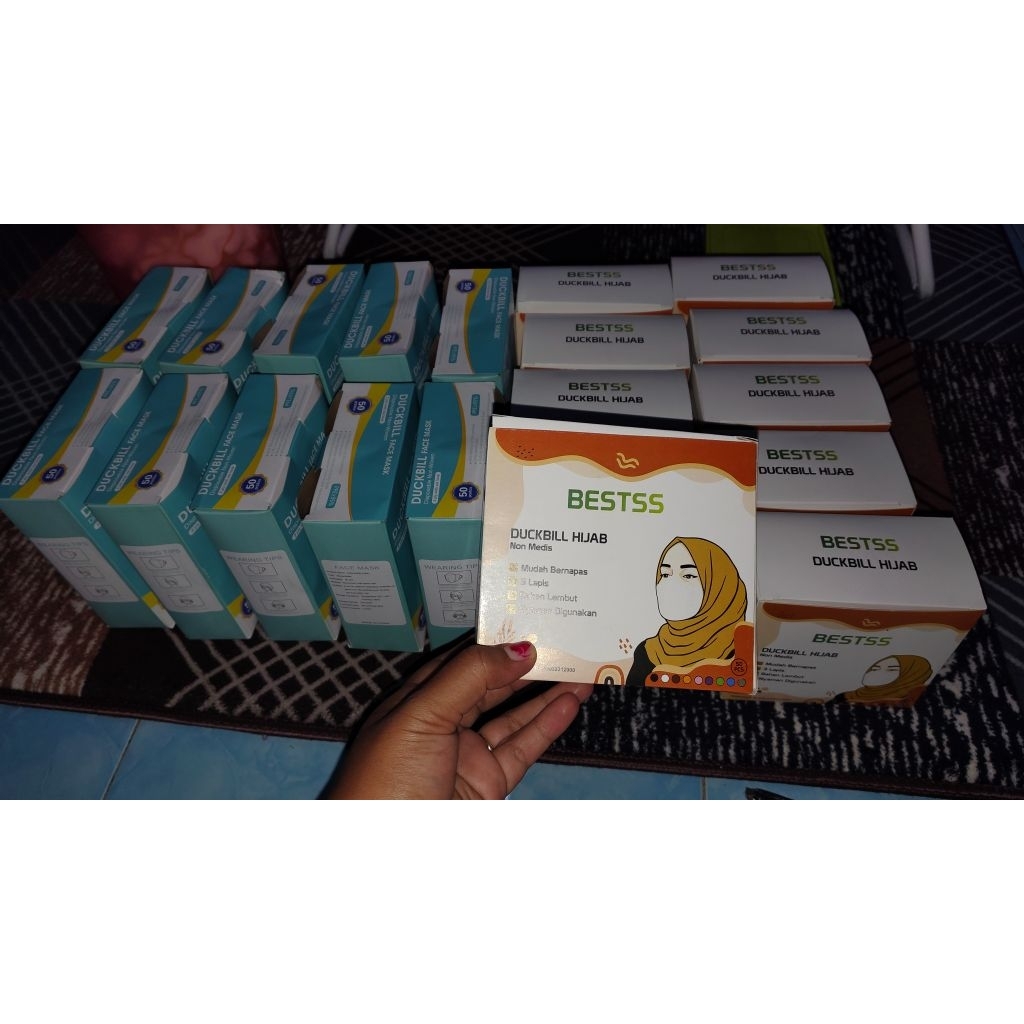 Masker Duckbill Hijab 3 Ply Non-Medis Warna Warni 50 Pcs