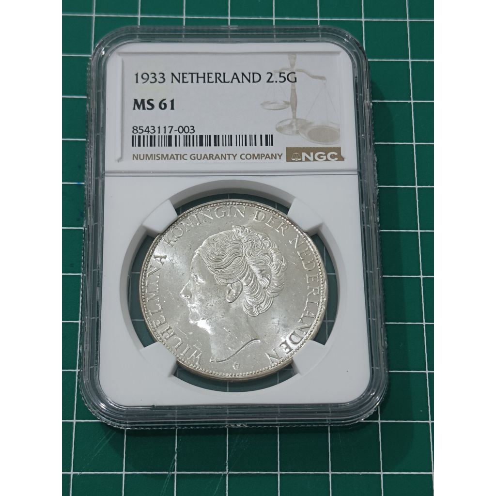 NGC WILHELMINA 2,5 GULDEN 1933 DHL NGC MS 61 8543117003