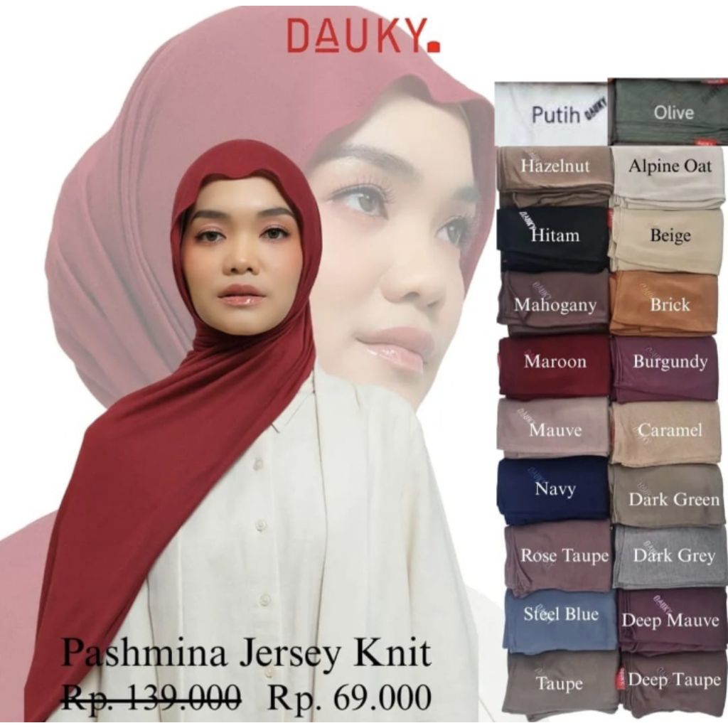 DAUKY Pashmina Jersey Knit - Fashion Muslim Kerudung Selendang Pashmina Kaos Hijab Jilbab Pashmina K