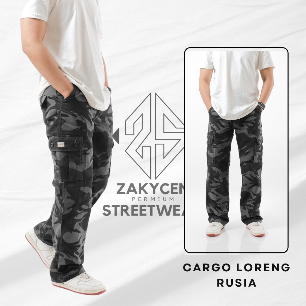 Zakycen -Celana Panjang Kargo Loreng Gombrong Army Rusia /Cargo Loreng Rusia CAMO Pants