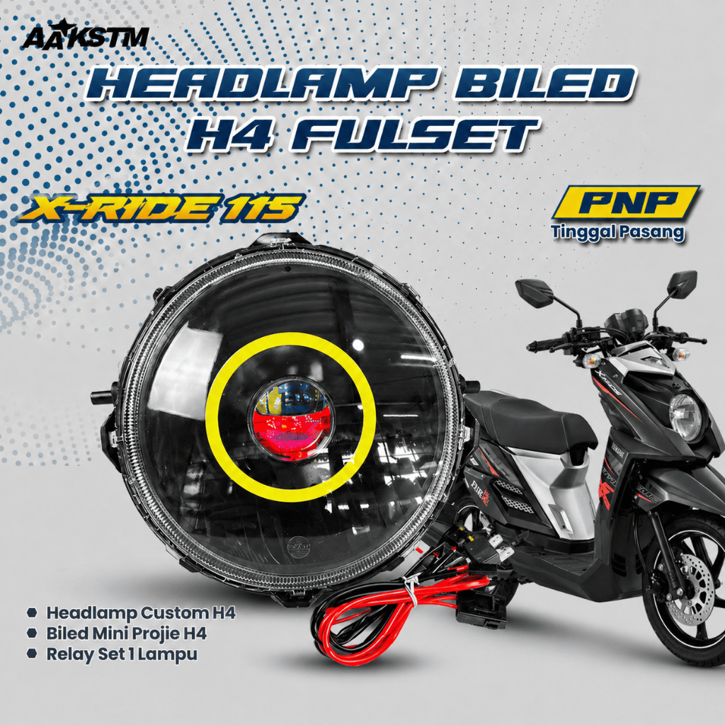 Headlamp Biled H4 Fullset X Ride 115 Lampu LED Depan Motor Plug & Play Relay Tinggal Pasang  Super T