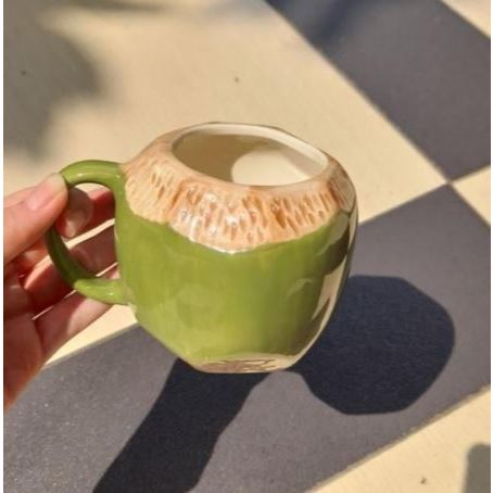 Mug Kelapa Gelas Kelapa Coconut Bahan Keramik Motif Kelapa Muda 3D Cantik Unik