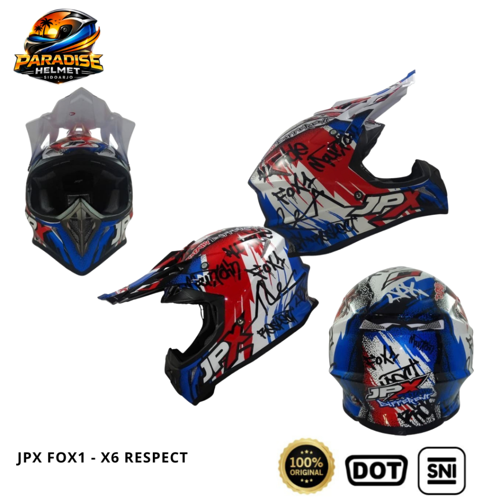 Helm Full Face Cross Pria Wanita Harian Motor Trail Tebal Nyaman SNI DOT JPX FOX1 - X6 Respect