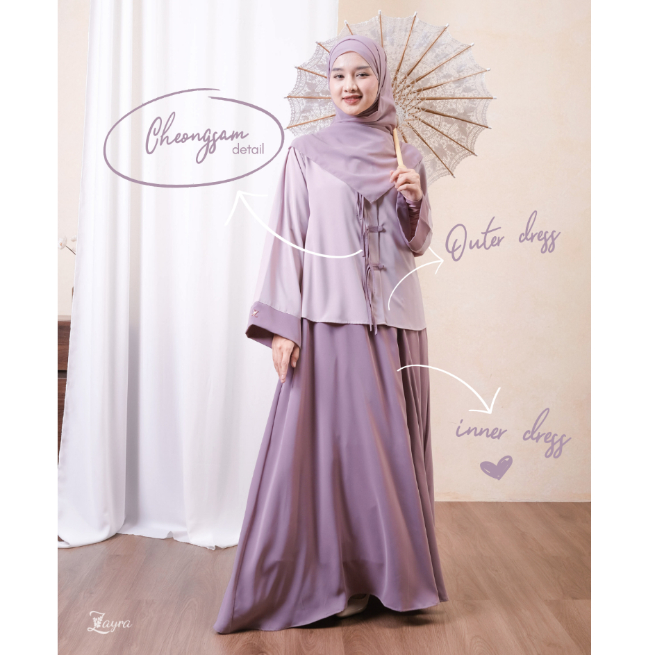Zayra Hijab | Mei Cheongsam - Dress Korean Style Hijab Feminine Look Anti-Uv One Set Wanita Kekinian