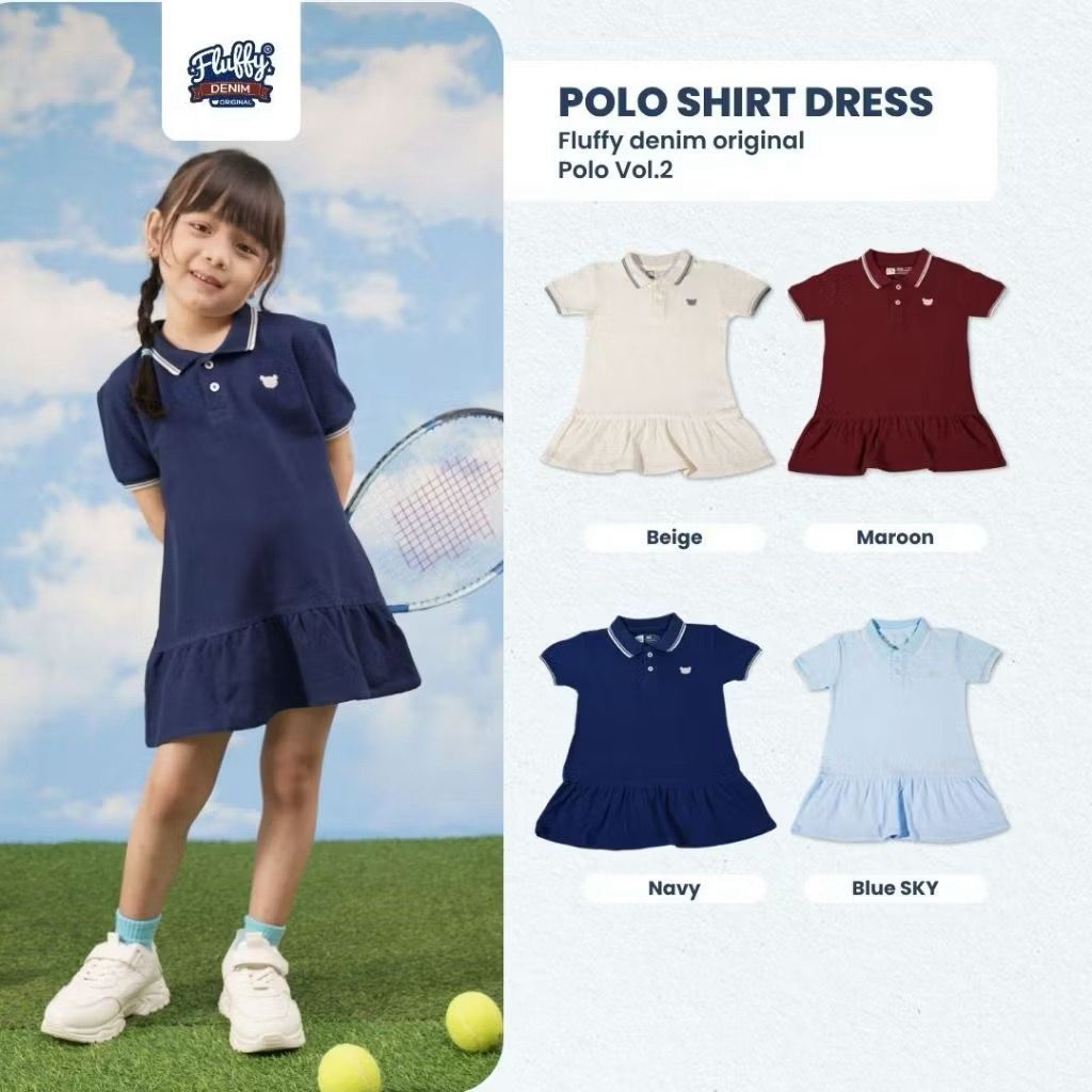 FLUFFY POLO Dress Anak / Polo Shirt Dress Anak Perempuan / Original Fluffy