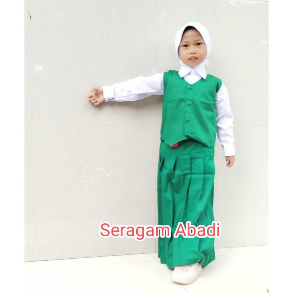 Rok sekolah tk, sd, mi warna hijau, plisket, rempel, Rok sekolah hijau