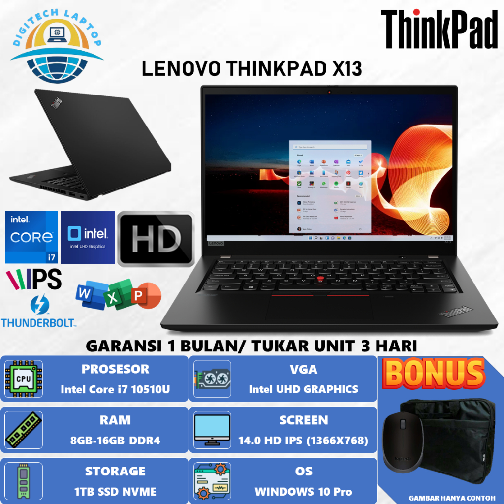 Laptop THINKPAD X13 Intel Core i7 10510U 8GB 512GB 13.3 HD720P IPS WINDOWS 10 PRO