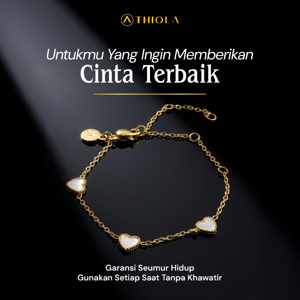 THIQLA - Gelang Love AMORA - Gelang Wanita Mirip Emas Asli Model Baru Elegan - Stainless Steel Anti 