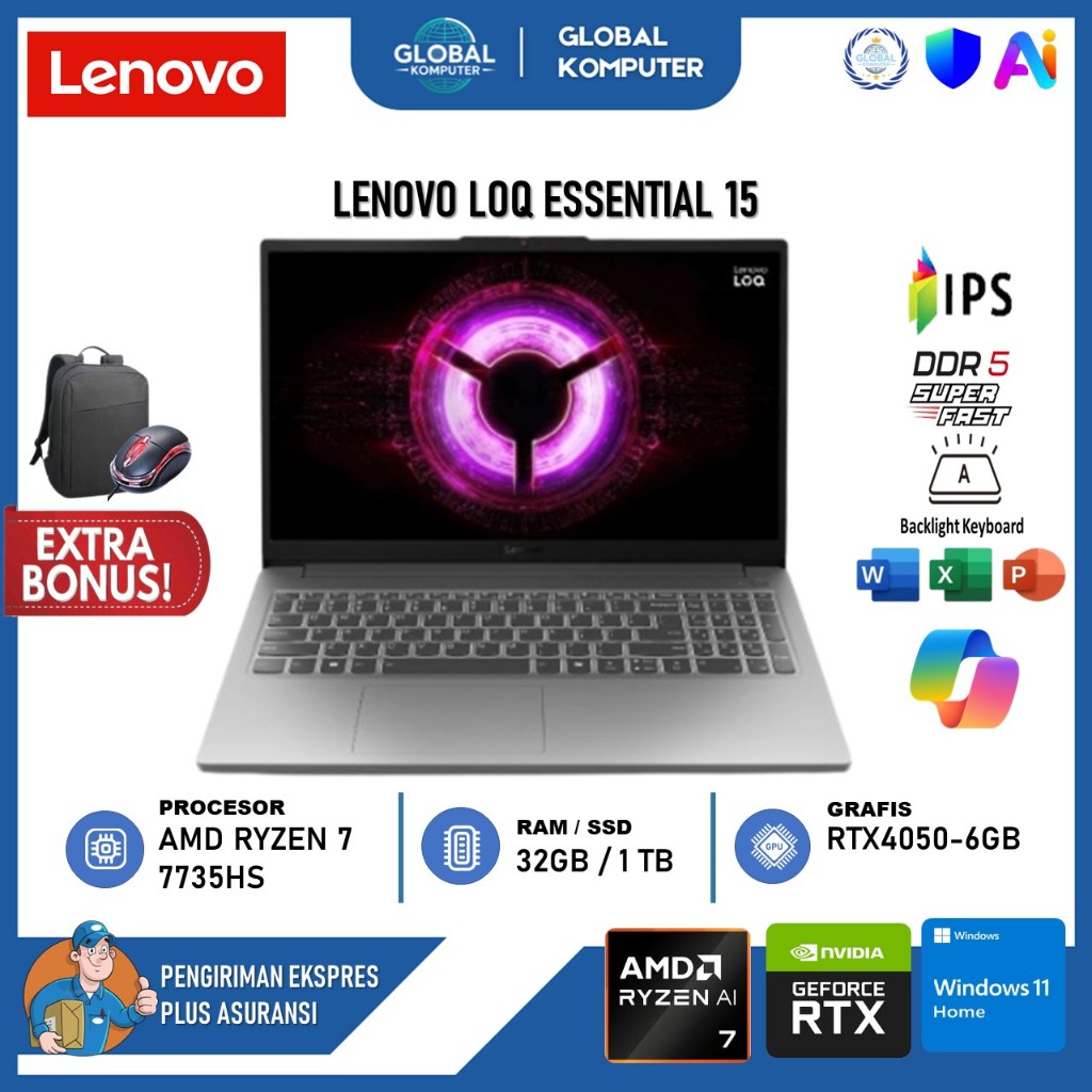 Lenovo LOQ Essential 15ARP10E AMD Ryzen 7 7735HS 32GB 1TB 15.6" RTX4050 WINDOWS11+M365+OH2024