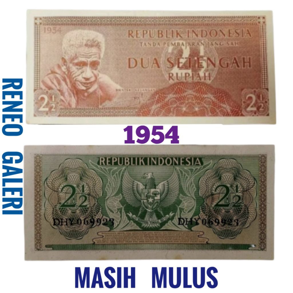 mulus asli 2½ rupiah tahun 1954 seri suku bangsa pemuda Flores Rp 2,5 2 1/2 setengah uang kertas kun
