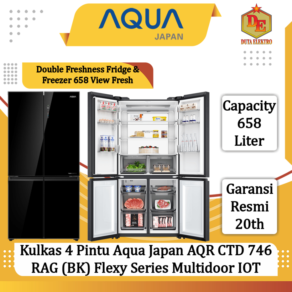 Kulkas 4 Pintu Aqua Japan AQR CTD 746 RAG (BK) Flexy Series Multidoor IOT