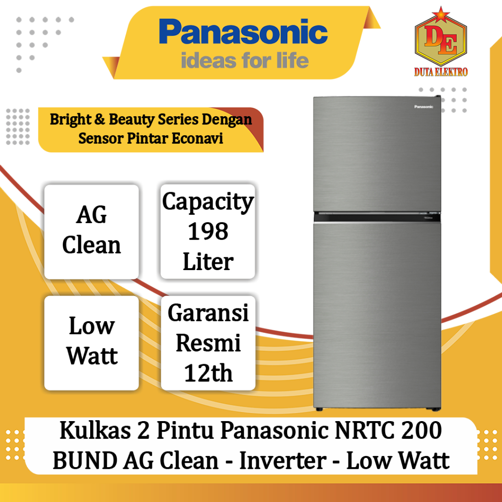 Kulkas 2 Pintu Panasonic NRTC 200 BUND AG Clean - Inverter - Low Watt