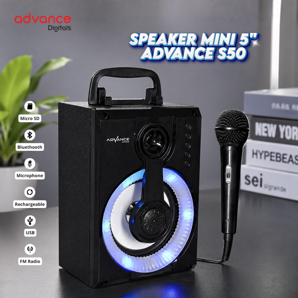 ADVANCE Speaker Mini Bluetooth S-50 Bluetooth TWS 10W 5 Inch Karaoke Mic Gratis