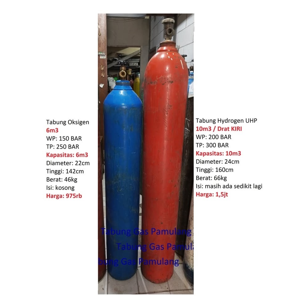 Tabung Hydrogen UHP, seken, 10m3, Drat KIRI
