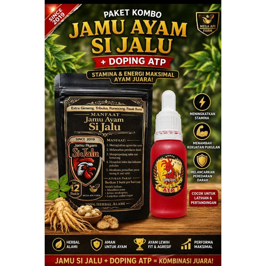Paket Jamu ayam Bangkok si Jalu 12 butir + Doping ATP/ayam aduan