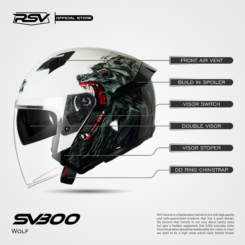 Helm Half Face RSV SV300 Model Wolf Size M Second
