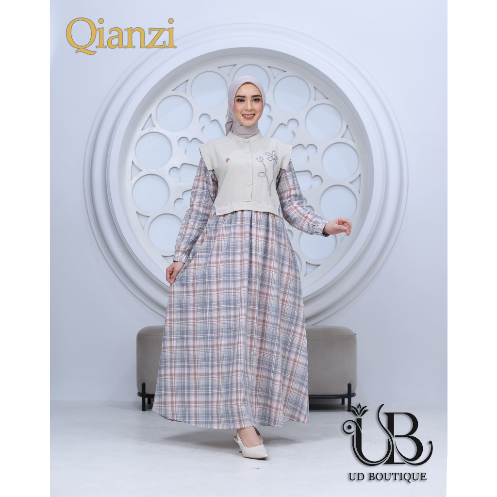 Qianzi Dress Gamis Muslim Wanita Remaja Dewasa Gamis Triset Rompi Lucu Kekinian Bahan Katun Adem
