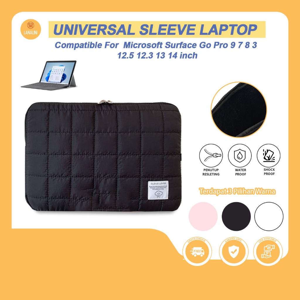 Tas Laptop Tablet Microsoft Surface Pro 10 11 X Xi Pro 4 5 6 7 7+ 8 9 Warna Pastel Pink Hitam Putih
