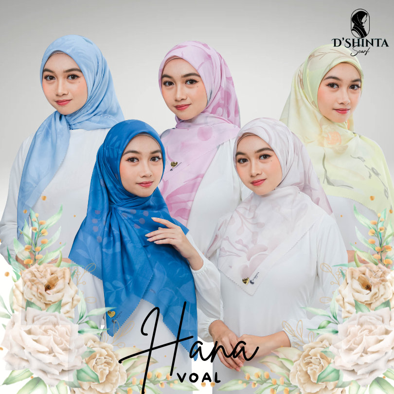 D'SHINTA Hijab Voal Motif HANA Kerudung Lembut Adem Kekinian Size 110x110 cm Voal Premium Quality