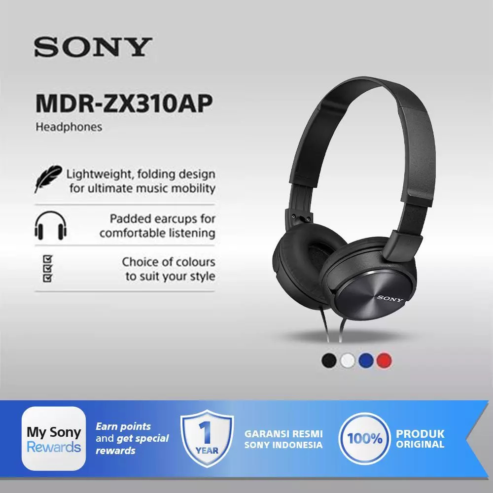 Sony Headphones 30mm Ferrite Drivers Padded Earcups Balance Powerful Sound MDRZX310AP