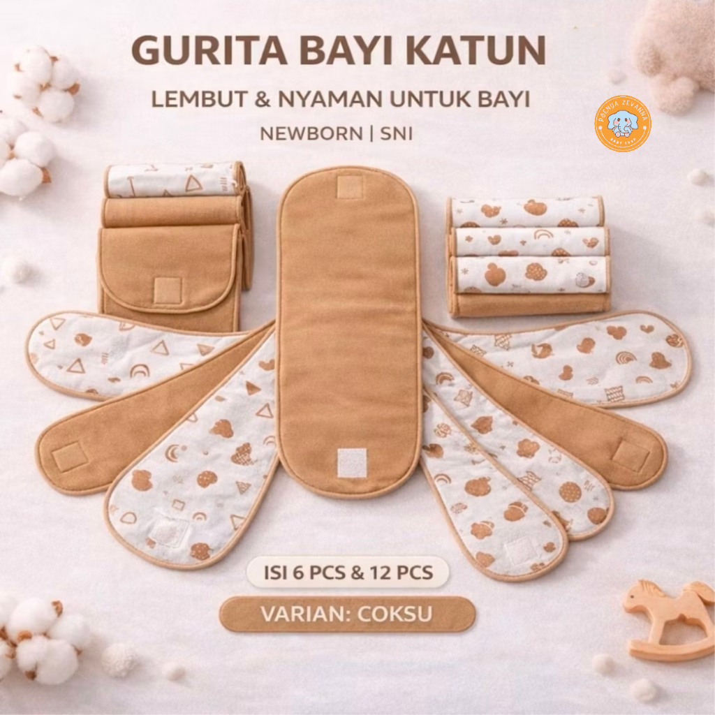 12 Pcs Gurita Bayi SNI - Gurita Kain Bayi Baru Lahir - Gurita Instan Katun Lembut anti Iritasi