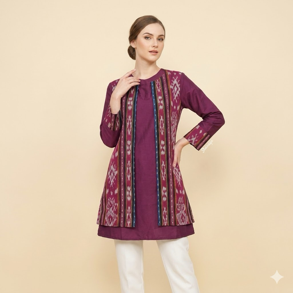 Shanaya Tunik Batik Tenun Asli Mix Toyobo Tenun Original Baju Batik Wanita Resmi Dress kondangan ker