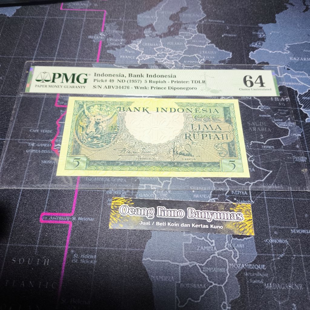 Koleksi 5 Rupiah Seri Hewan Kera Tahun 1957 Slab PMG Skor 64 Polos