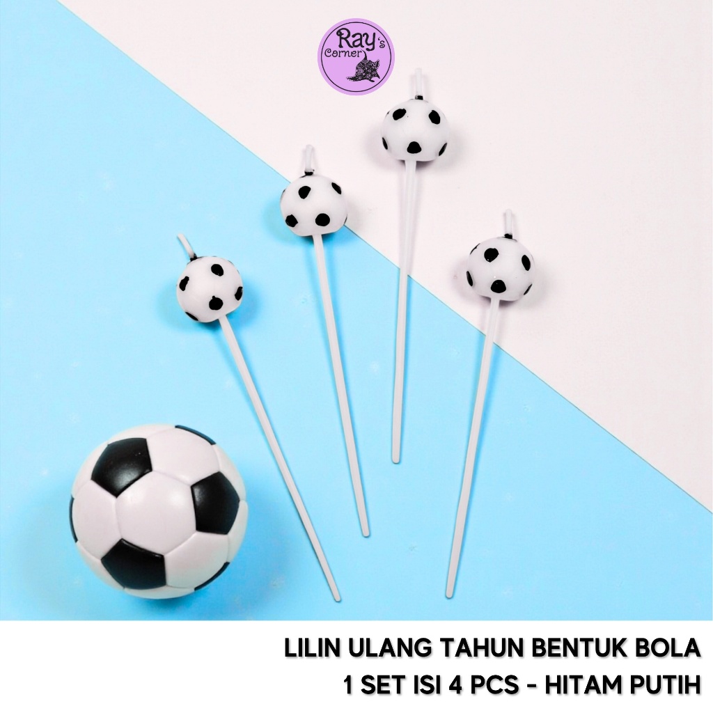 4 Pcs | Lilin Ulang Tahun 7563-19 Set Bentuk Bola Sepak Hitam Putih Diameter 2,5 cm Premium Lucu Uni