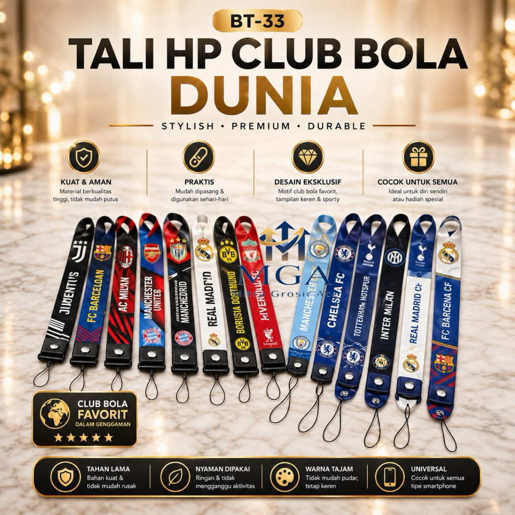 MS - (1PC) Tali Gantungan Hp Panjang Motif Karakter Club Bola / Tali Gantungan Hp Leher / Tali Hp Pa