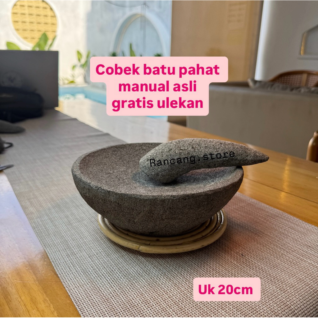 COBEK BATU ASLI uk 20Cm - Coet Batu Kali - Cobek Sambal batu