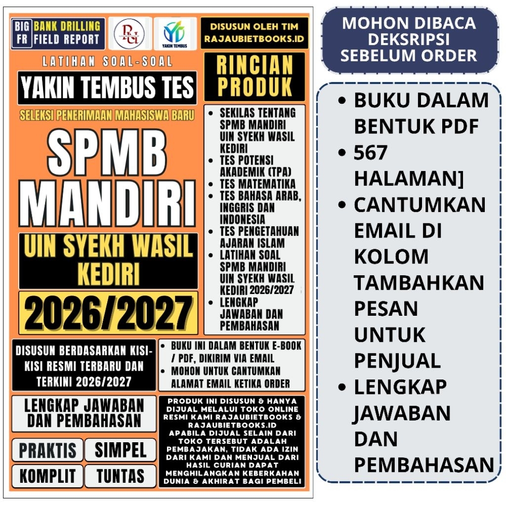 BUKU YAKIN TEMBUS TES SPMB MANDIRI UIN SYEKH WASIL KEDIRI 2026 - SELEKSI MANDIRI UIN KEDIRI 2026