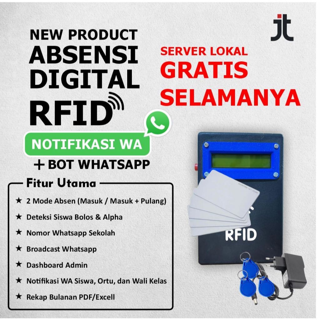Sistem Absensi Digital Kartu RFID + Notif WA + BOT WA Server Lokal BEBAS BULANAN GRATIS SELAMANYA