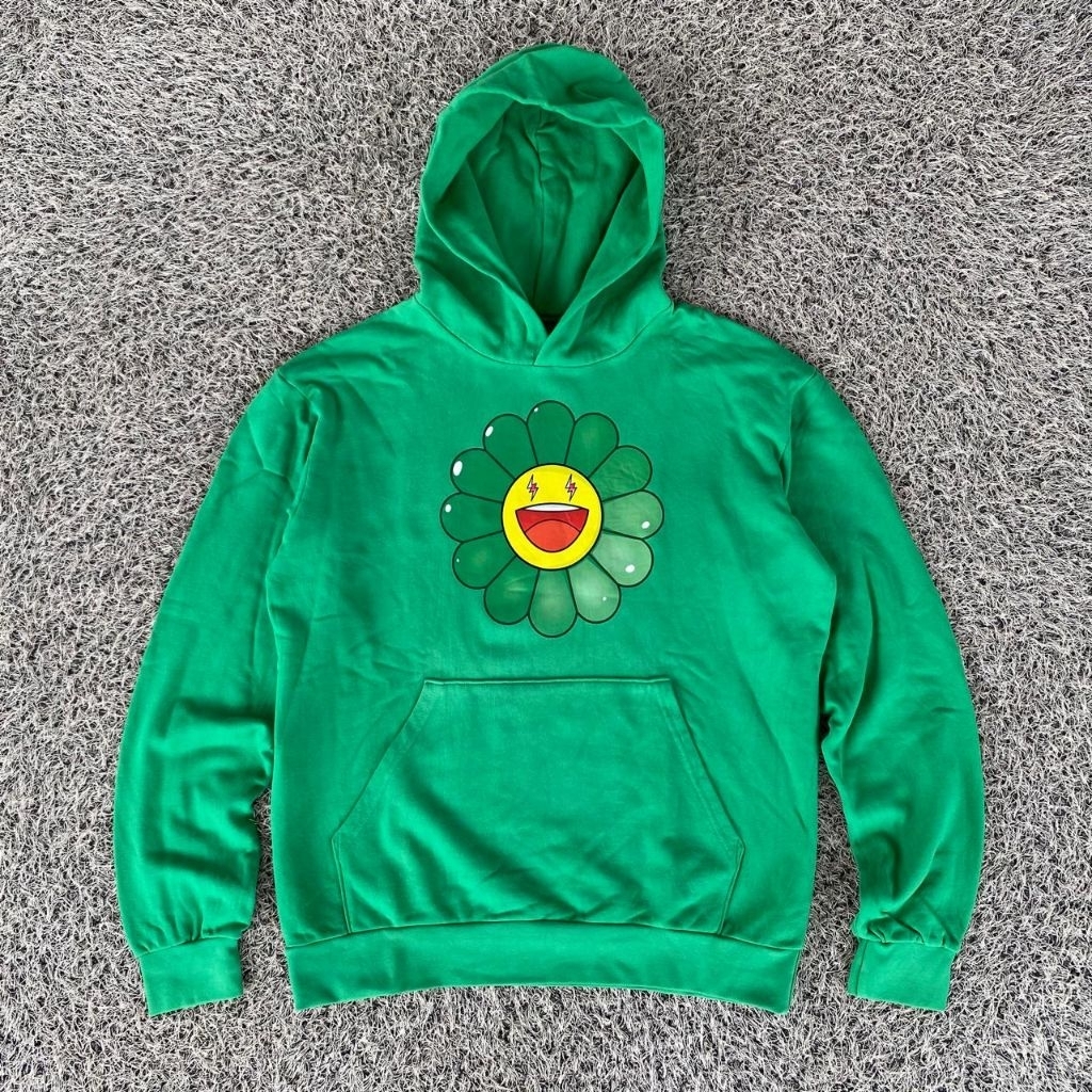 J Balvin x takashi murakami flower green pull over hoodie