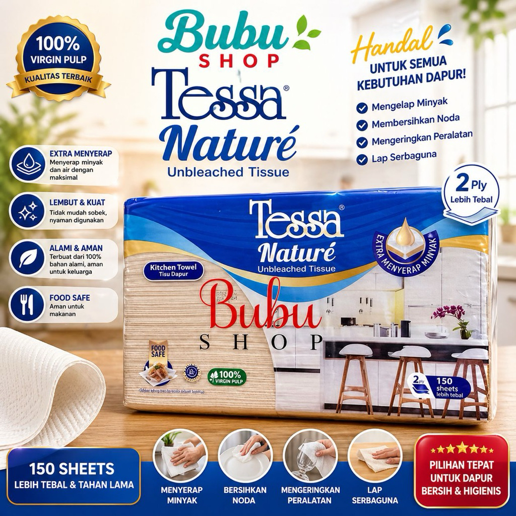 Tissue dapur kitchen towel coklat TESSA Nature 150 sheets 2ply
