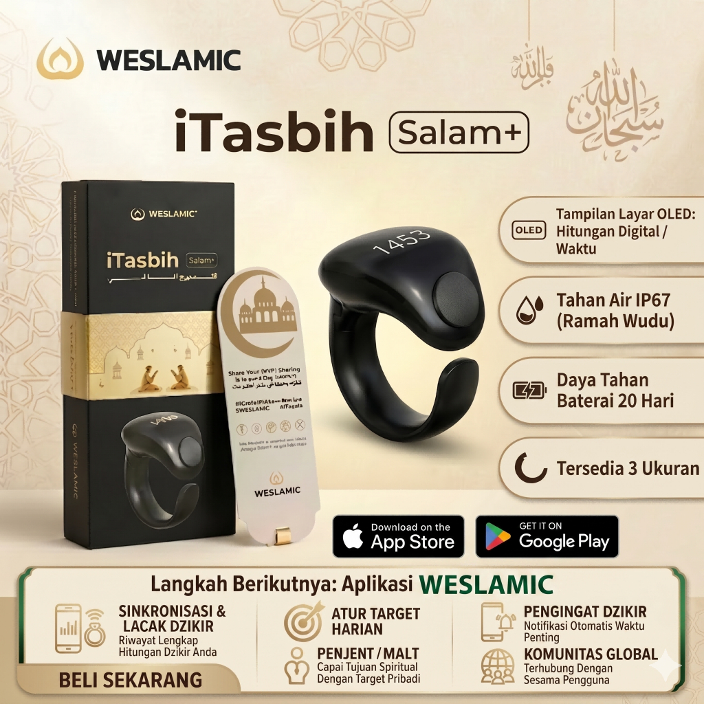 WESLAMIC iTasbih salam/salam+ Zikr Ring tasbin digital smart tasbih Smart Ring cincin tasbih digital