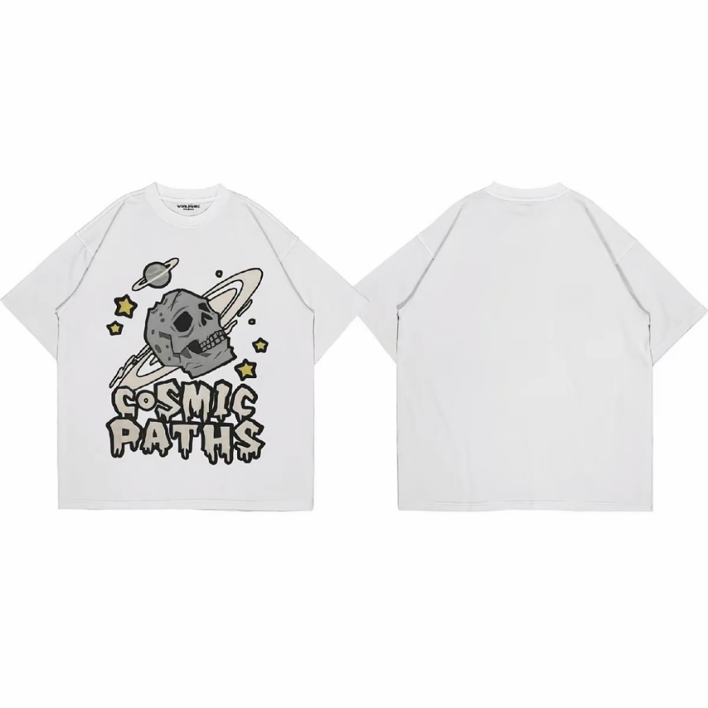 RUCAS Kaos Oversize Basic Unisex Pria & Wanita Motif Bertopi Warna Hitam & Putih Cotton Combed Fashi