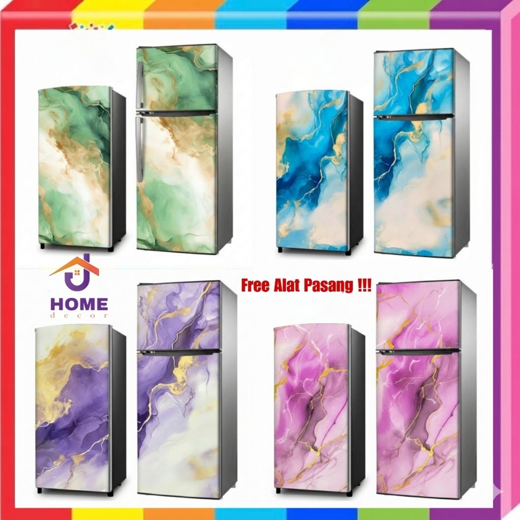STICKER KULKAS 1 PINTU 2 PINTU WALLPAPER LEMARI ES MOTIF MARMER GLOSSY