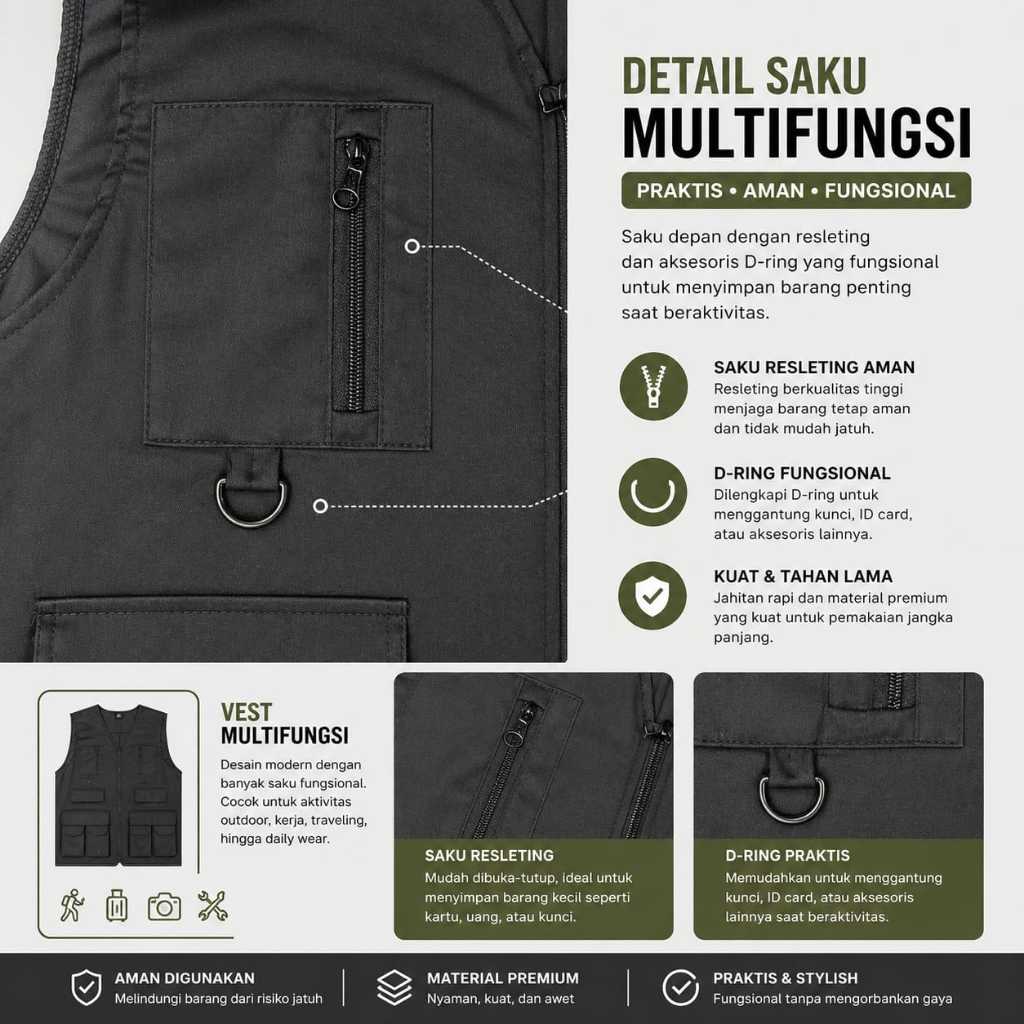 TERBARU ROMPI VEST CARGO CASUAL MULTIFUNGSI & STYLISH UNISEX - VEST CARGO SIMPLE