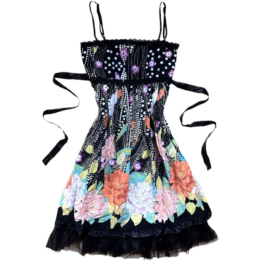 Vintage Paisley Fairycore Floral Ruffle Babydoll Bohemian Back Tie Dress | Lace Milkmaid etnik triba