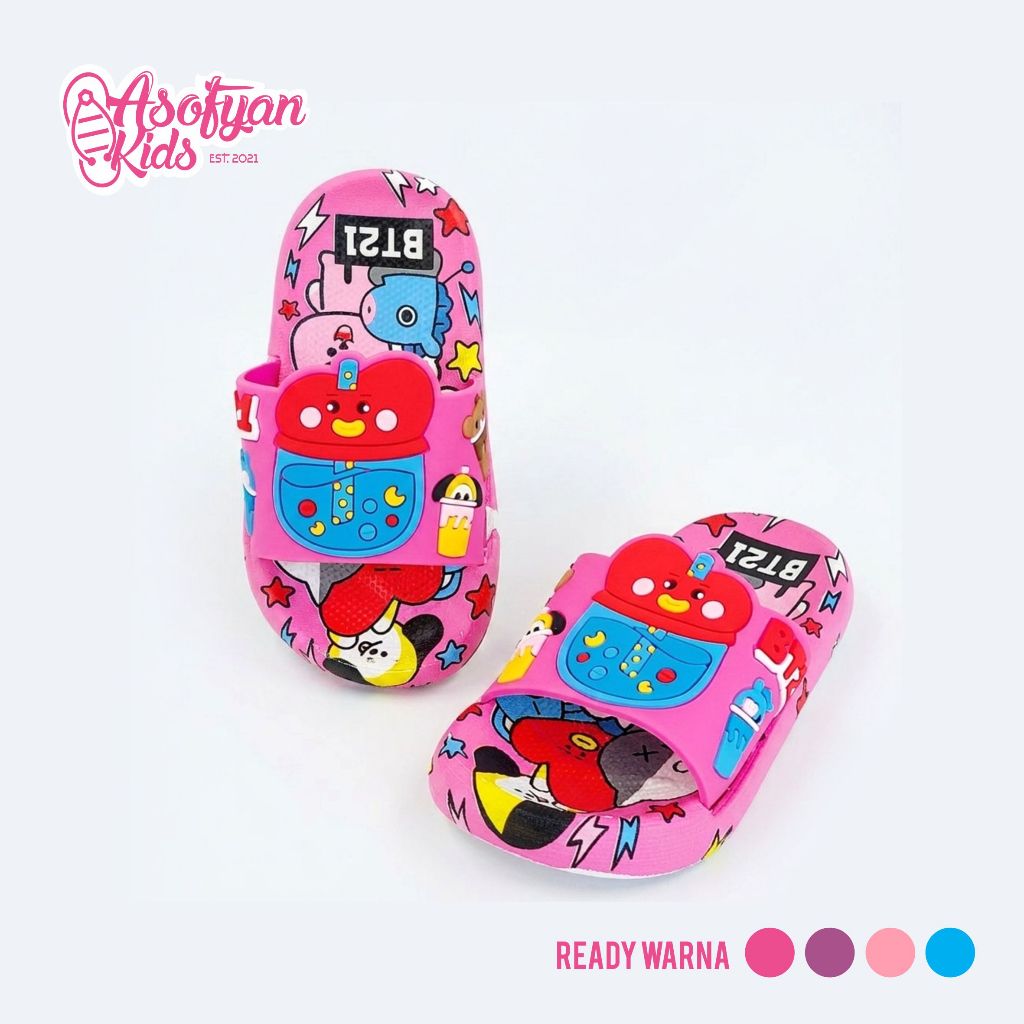 Sandal Selop Anak Perempuan Model Boneka BTS BT21 Bahan Karet Import - Asofyan Kids