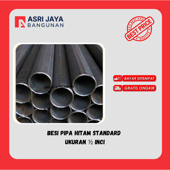 Pipa Besi Hitam / Pipa hitam ukuran 1/2 inci standard Panjang 6 meter