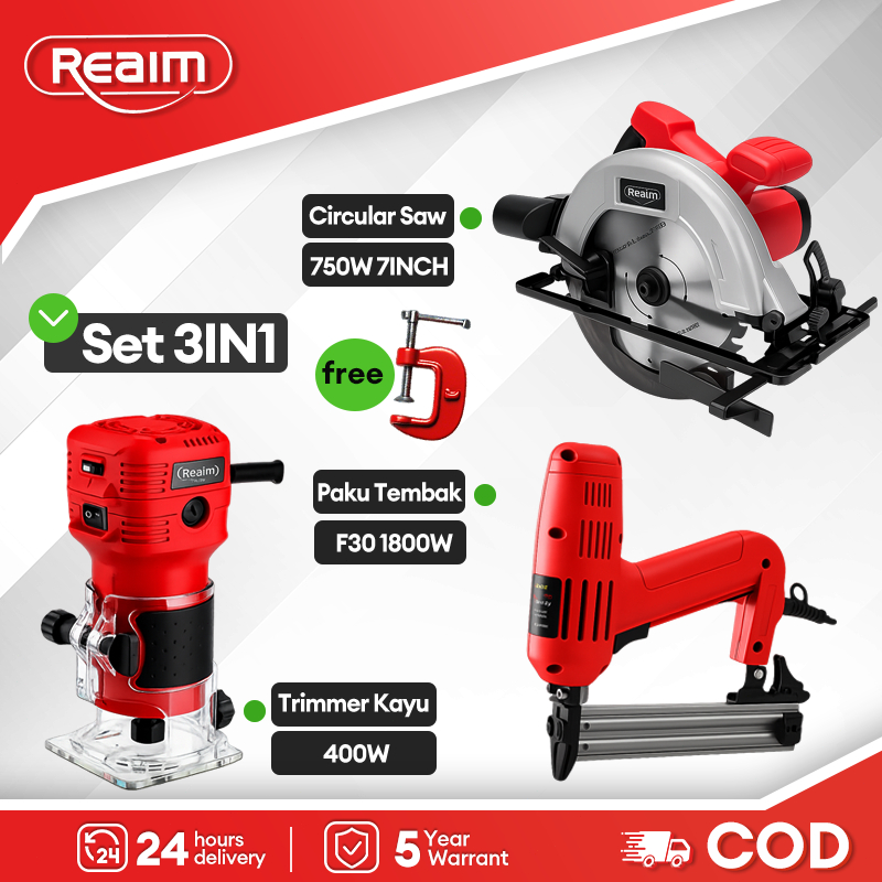 REAIM Mesin 3in1 Circular Saw,Paku Tembak Kayu, Mesin Profil Kayu,Alat Pertukangan Multifungsi Bonus