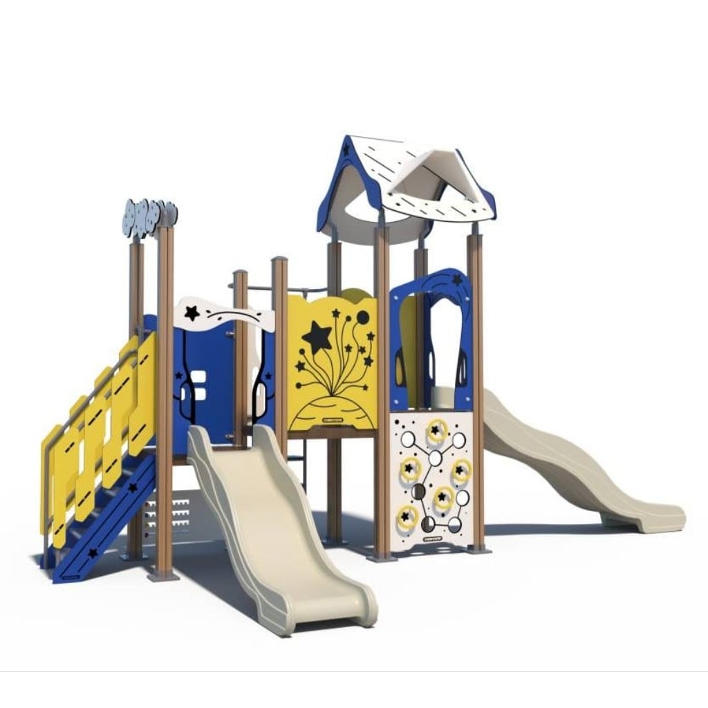 Playground outdoor/ indoor perosotan karakter rumah, Happy City Indonesia