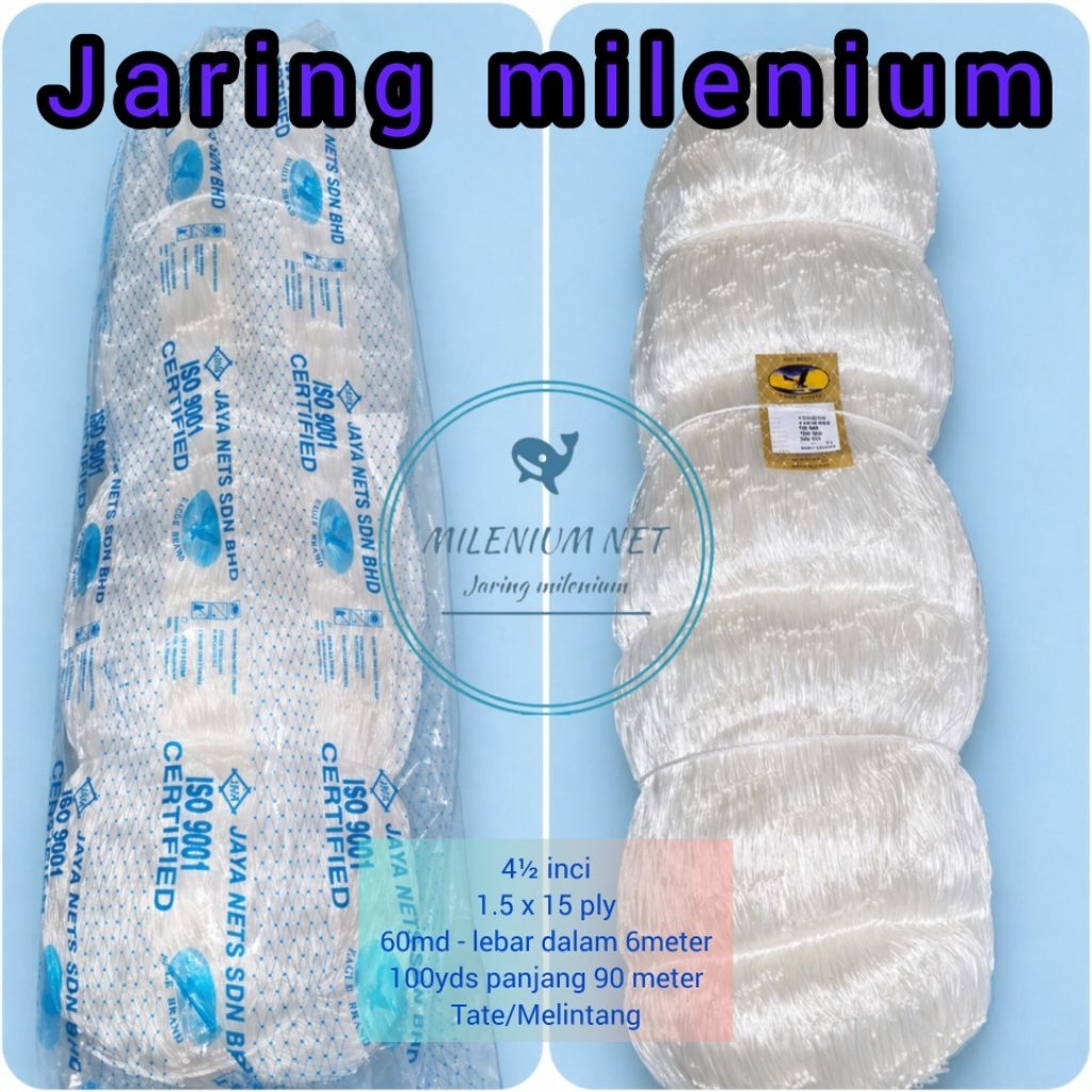 jaring milenium/jaring ply/jaring pintal/ 4½inci 15ply 60md 100yds tate