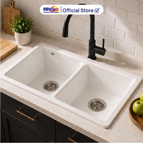 Sink Wastafel Granite Zehn 2 Kolom Putih Bak Cuci Piring  2 kolom NAD3355 - Double Granite Sink Whit