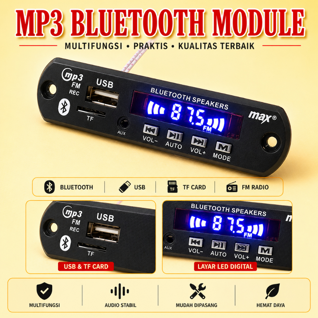 kit mp3 bluetooth visero 12V aux USB TF FM player modul