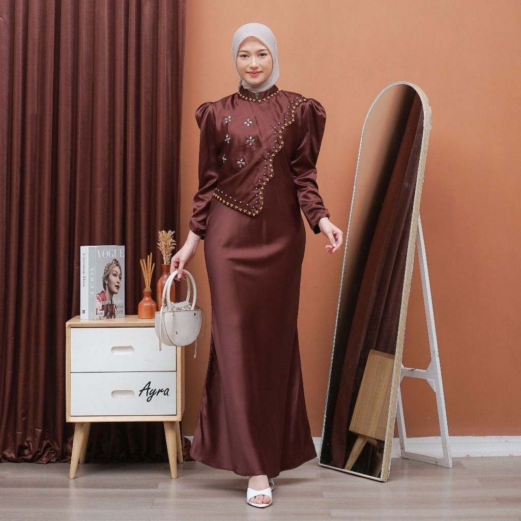Dress Kondangan Wanita Satin Premium - Model Rok Duyung, Elegan & Nyaman Dipakai