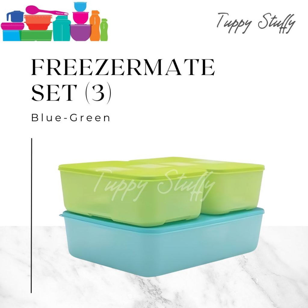 Tupperware Freezermate set (3) - Blue & green | Wadah Penyimpanan Makanan Kulkas Tupperware Original
