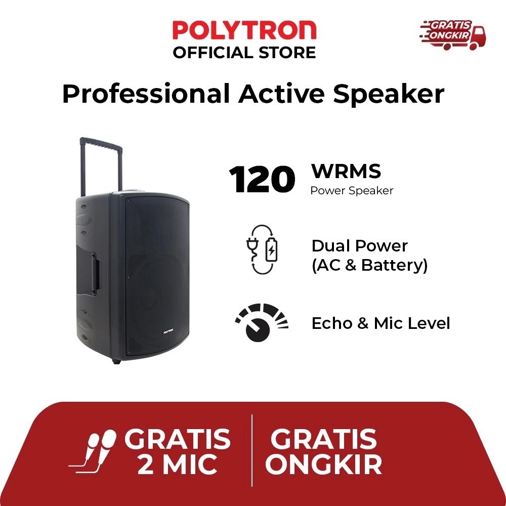 POLYTRON PASPRO 15F3 SPEAKER PORTABLE PAS PRO15F3 15inc FREE 2 MIC